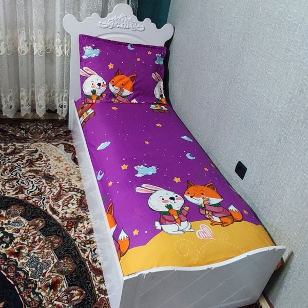 نیم ست روتختی دورکش و روبالش طرح روباه و خرگوش فانتزی زمینه بنفش