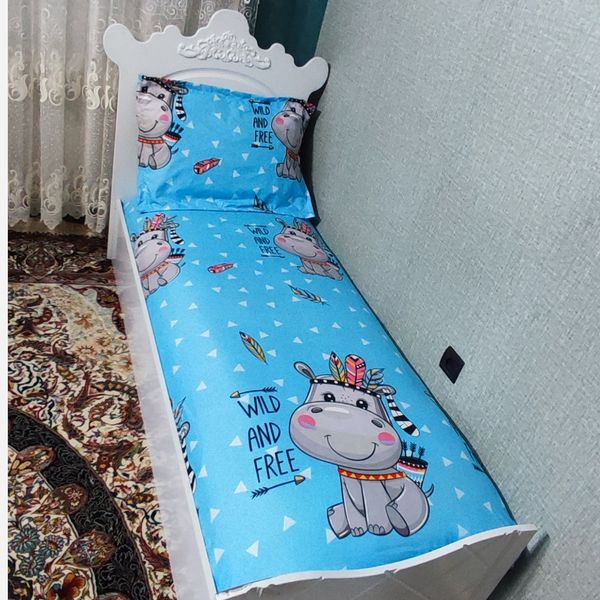روتختی نیم ست ملحفه تخت یکنفره عروسکی اسب ابی سرخ پوستی