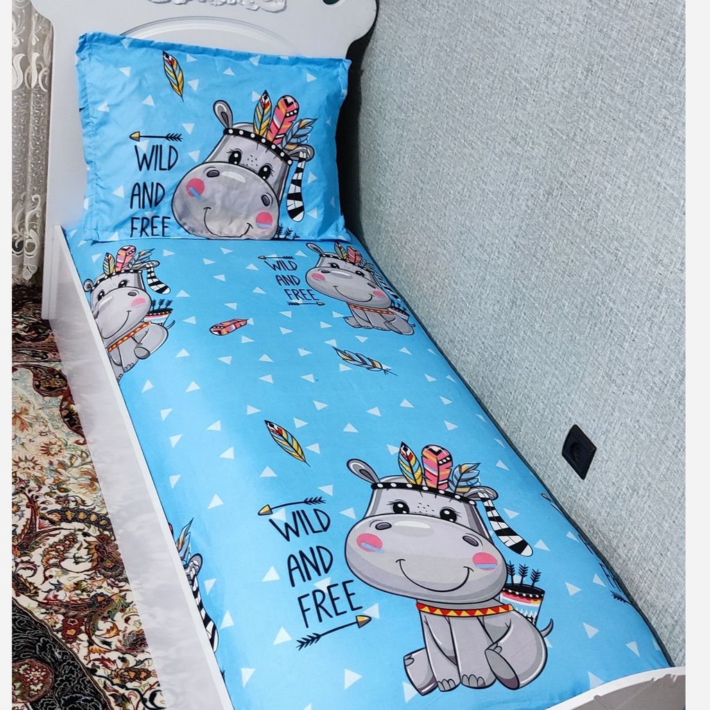 خرید اینترنتی روتختی نیم ست ملحفه تخت یکنفره عروسکی اسب ابی سرخ پوستی