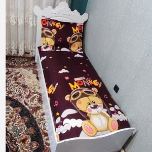 قیمت ارزان روتختی نیم ست ملحفه و روبالش طرح خرس خلبان زمینه قهوه ای