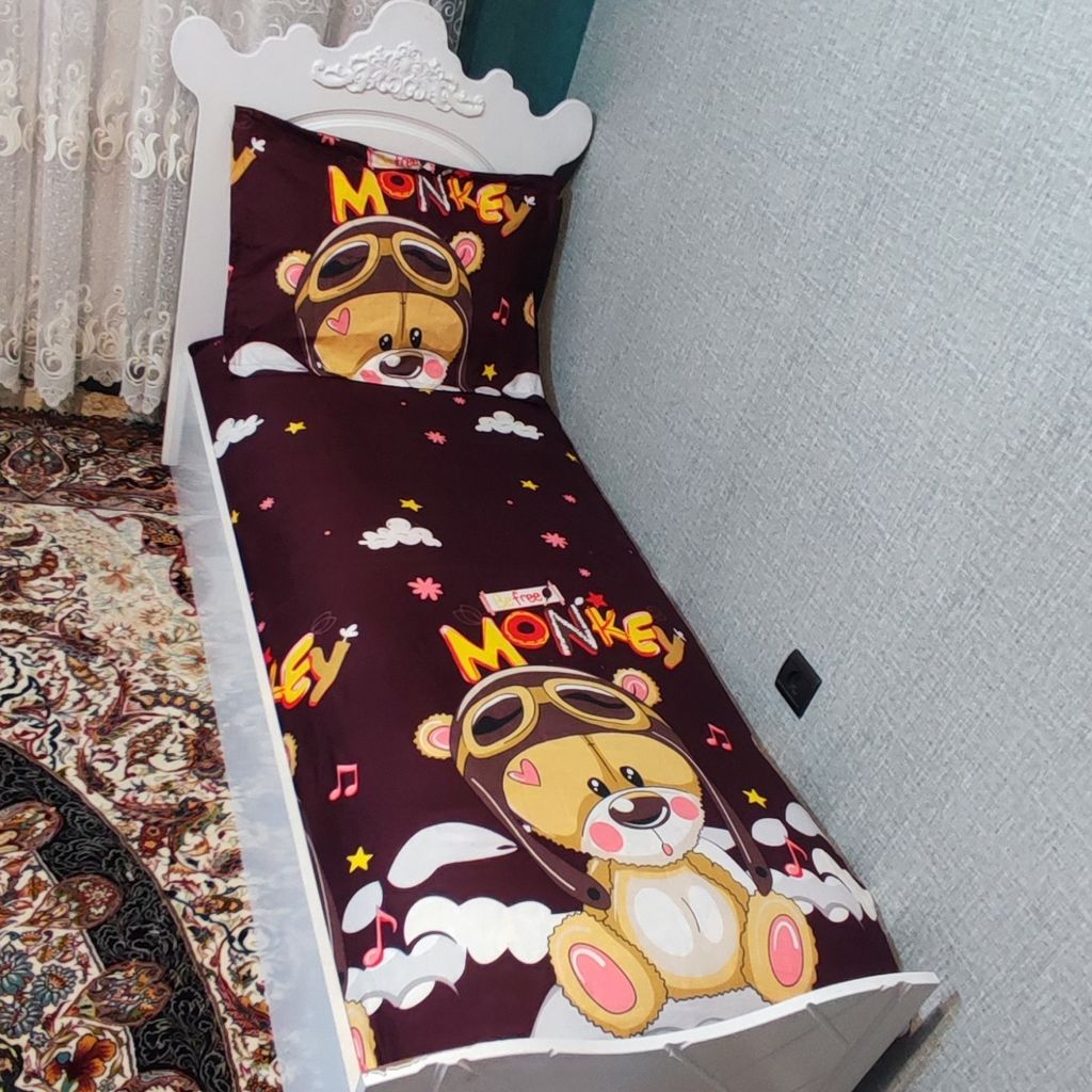 فروش اینترنتی روتختی نیم ست ملحفه و روبالش طرح خرس خلبان زمینه قهوه ای