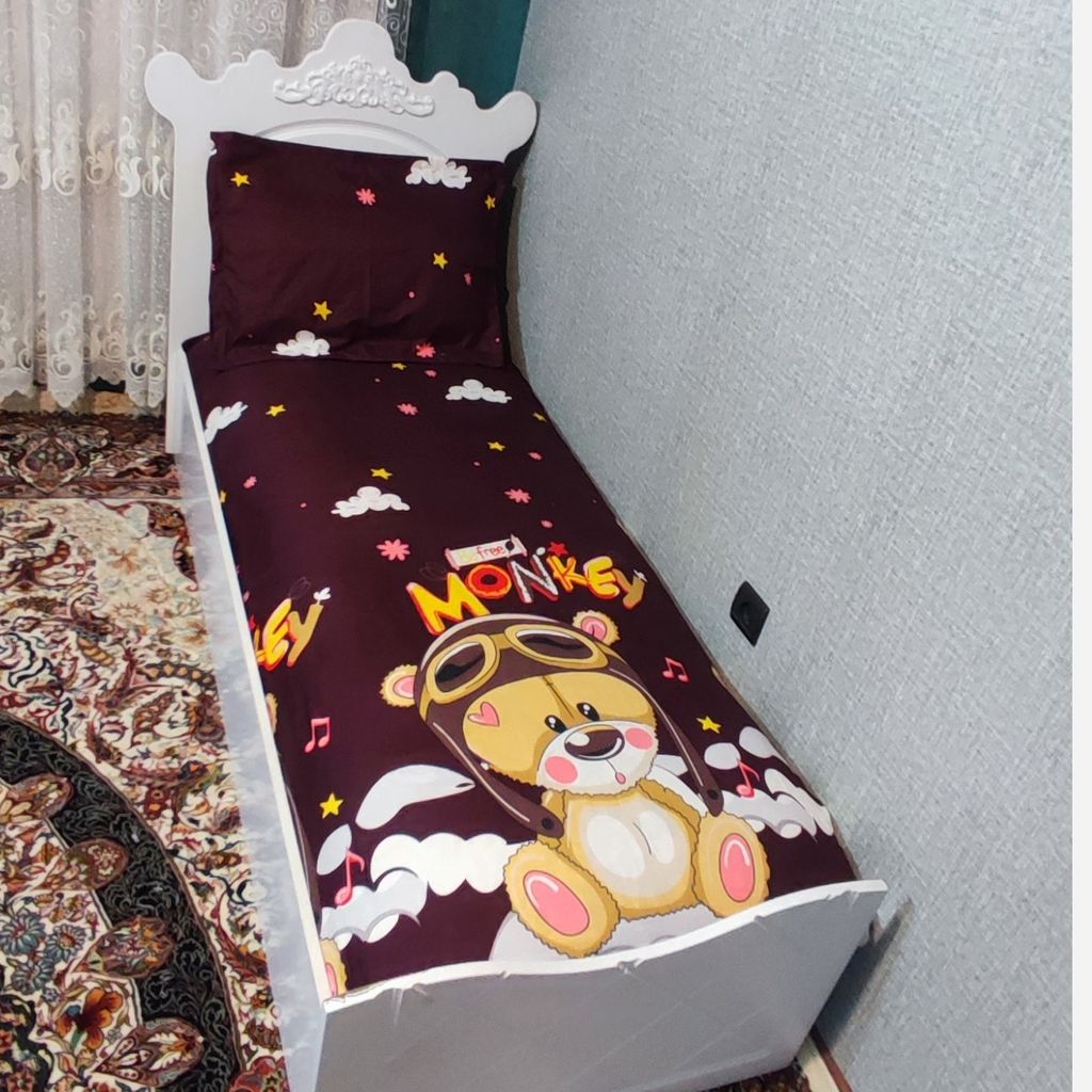 فروش اینترنتی روتختی نیم ست ملحفه و روبالش طرح خرس خلبان زمینه قهوه ای