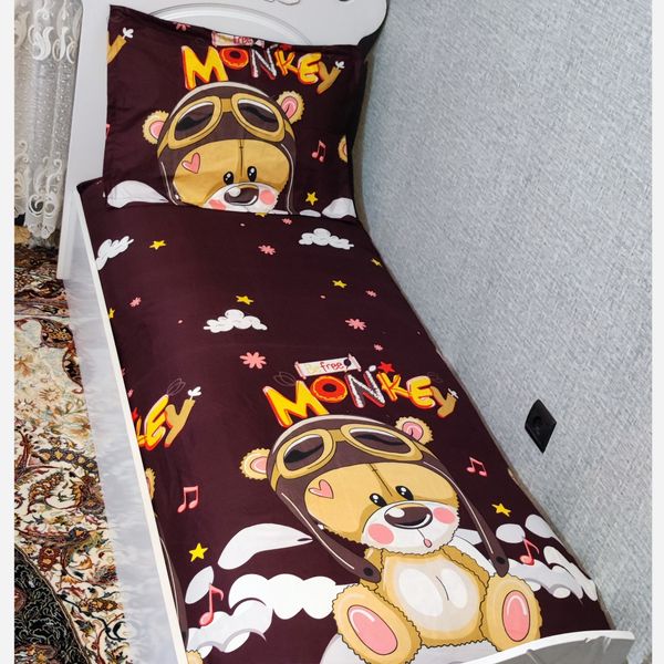 روتختی نیم ست ملحفه و روبالش طرح خرس خلبان زمینه قهوه ای