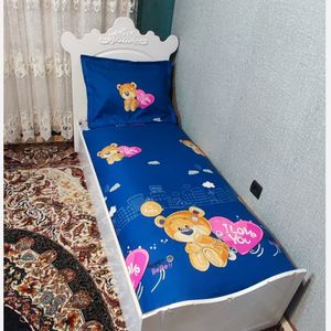 خرید آنلاین روتختی نیم ست ملافه کشدوزی و روبالشی عروسکی طرح خرس قلبی لاو