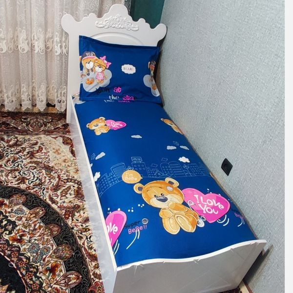 روتختی نیم ست ملافه کشدوزی و روبالشی عروسکی طرح خرس قلبی لاو