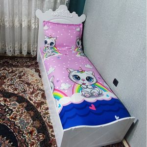 قیمت ارزان ملحفه و روبالشی تخت یک نفره عروسکی فانتزی گربه شاخ دار روتختی دخترونه