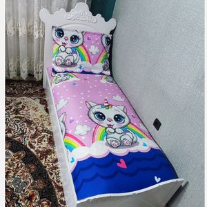 قیمت ملحفه و روبالشی تخت یک نفره عروسکی فانتزی گربه شاخ دار روتختی دخترونه
