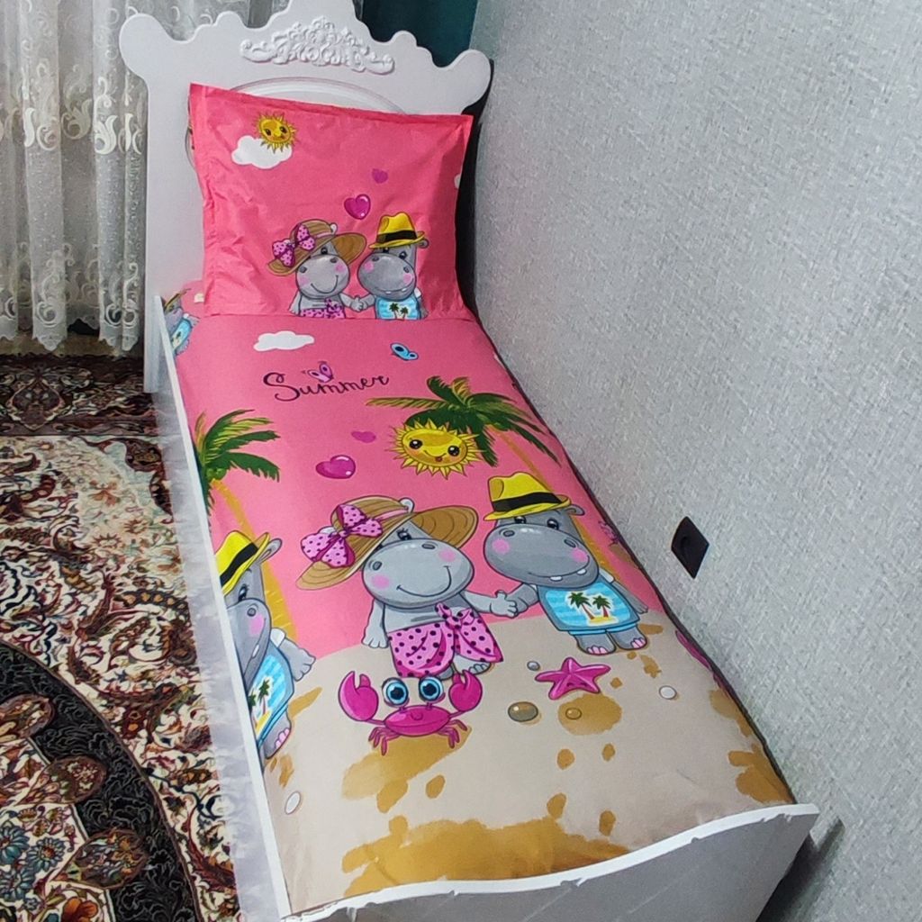 فروش اینترنتی ملحفه تخت ملافه عروسکی فانتزی اسب ابی زمینه صورتی