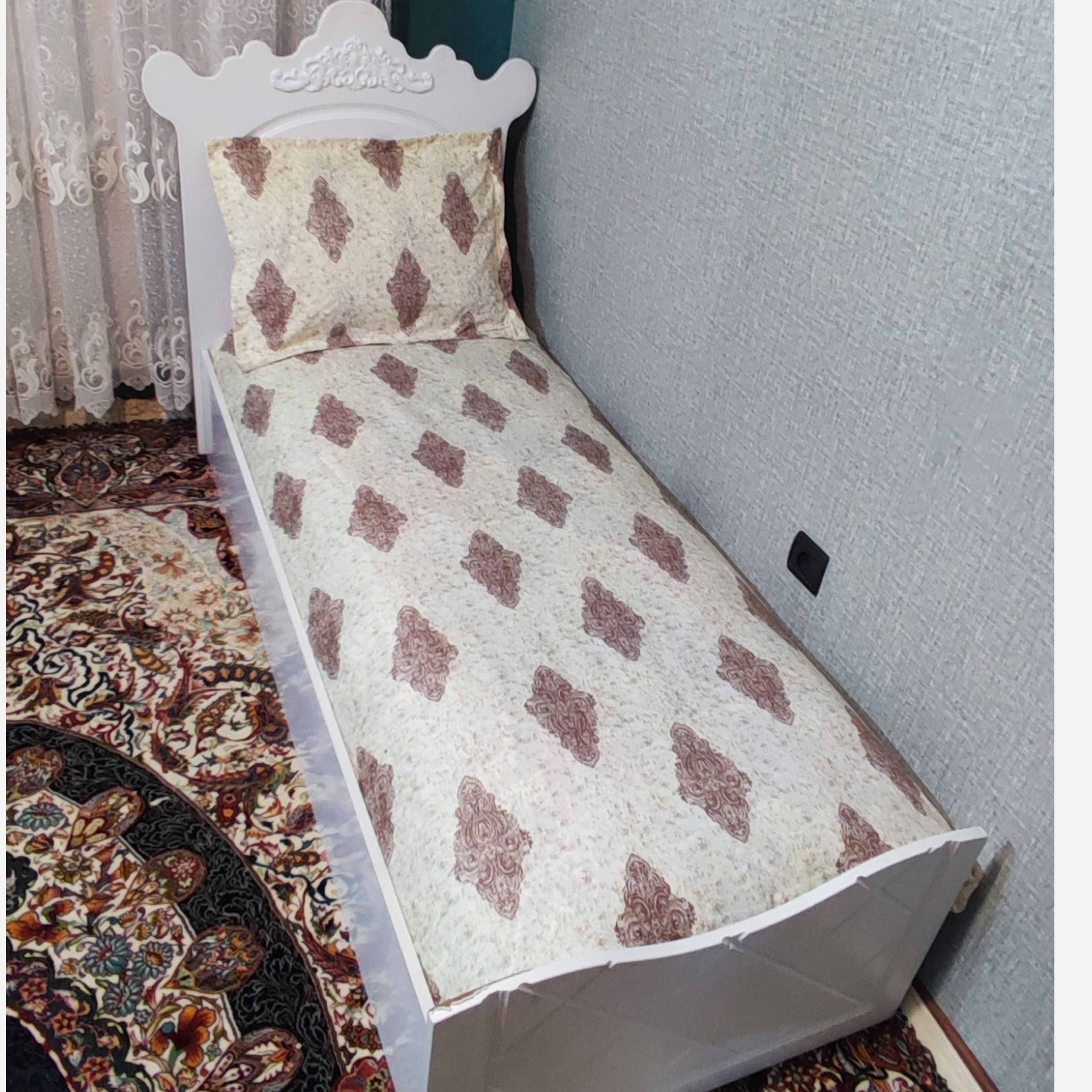 قیمت روتختی دوتکه تخت یکنفره طرح دار قهوه ای زمینه کرم