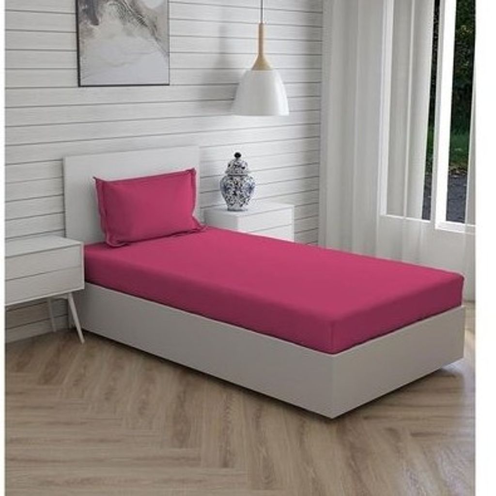 فروش اینترنتی روتختی ساده صورتی پارچه ساده ملحفه کشدار تخت یکنفره