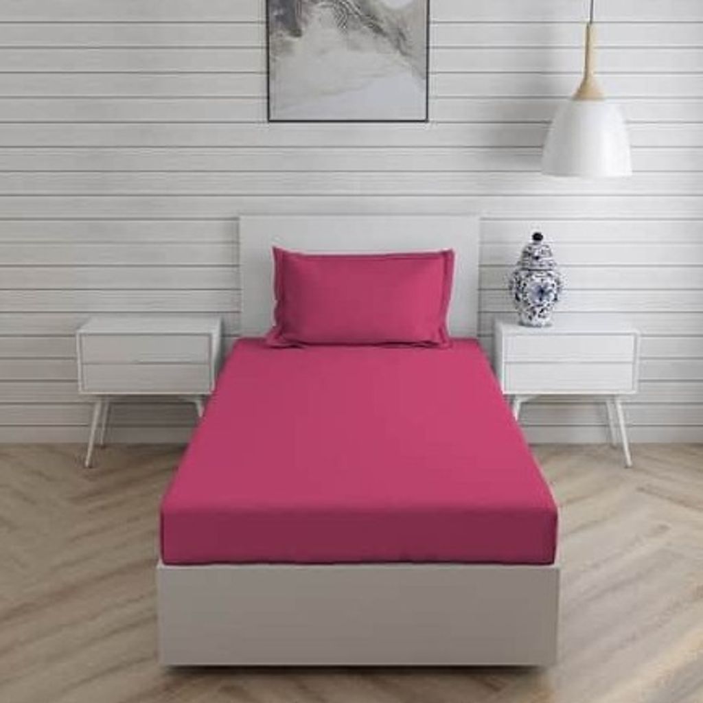 خرید انلاین روتختی ساده صورتی پارچه ساده ملحفه کشدار تخت یکنفره