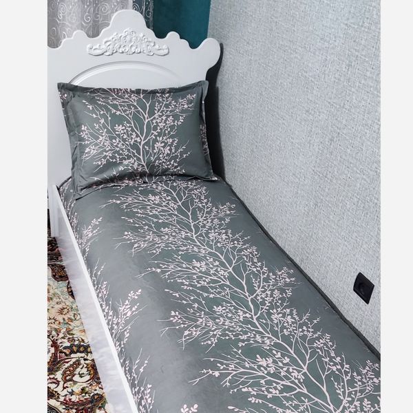 ملحفه دورکش تخت یک نفره طوسی صورتی