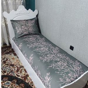 ملحفه دورکش تخت یک نفره طوسی صورتی