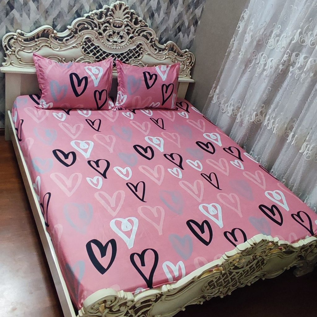 مشخصات روتختی نیم ست سه تیکه دونفره قلبی گلبهی صورتی