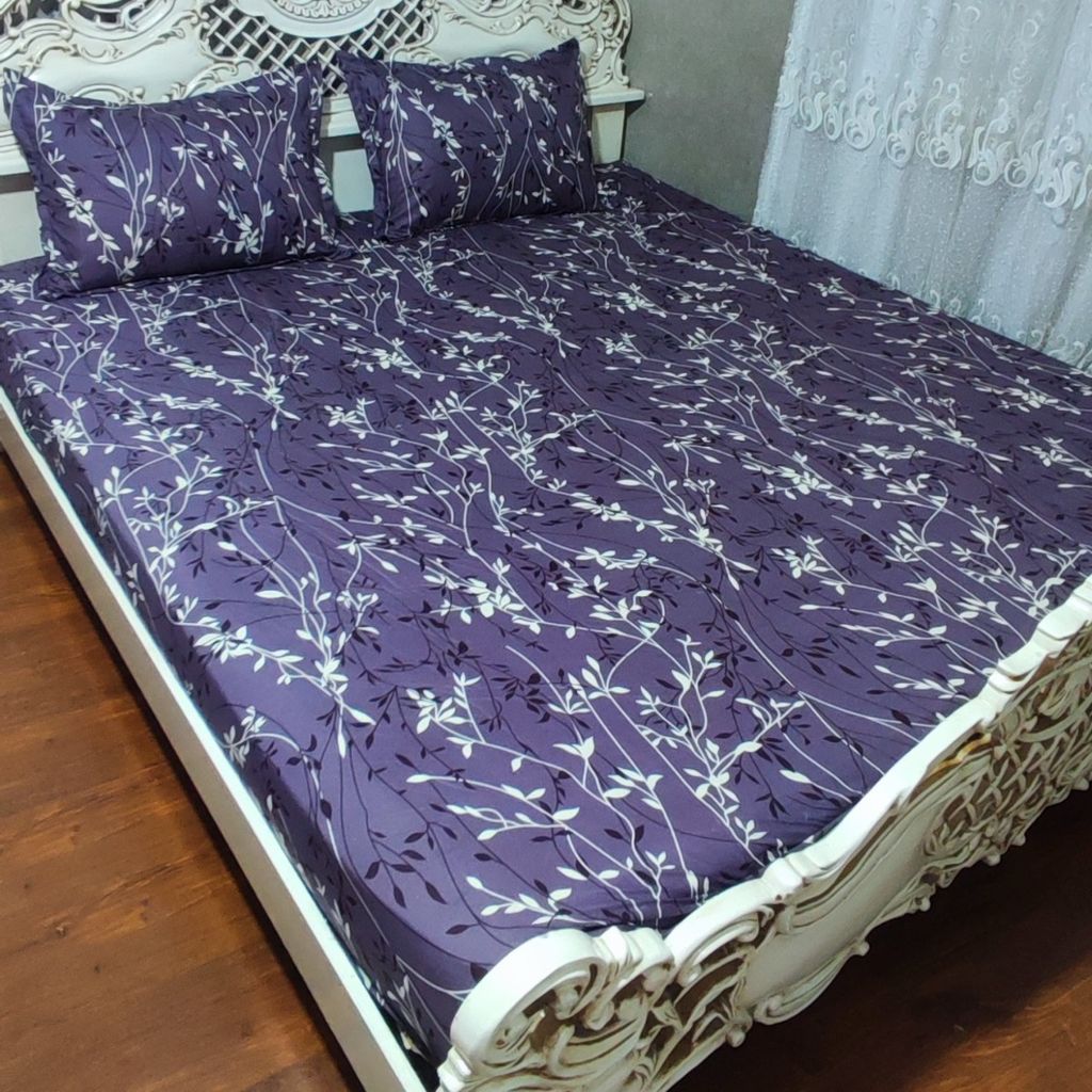 خرید اینترنتی نیم ست روتختی 2نفره شاخه ای زمینه بادمجونی