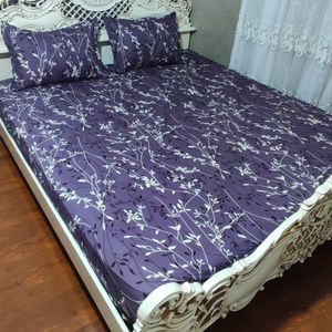 خرید اینترنتی نیم ست روتختی 2نفره شاخه ای زمینه بادمجونی