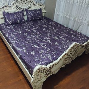 نیم ست روتختی 2نفره شاخه ای زمینه بادمجونی