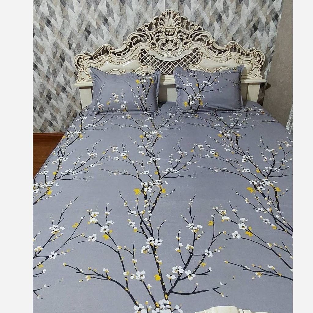 قیمت روتختی دورکش تخت دونفره طرح شکوفه طوسی روشن