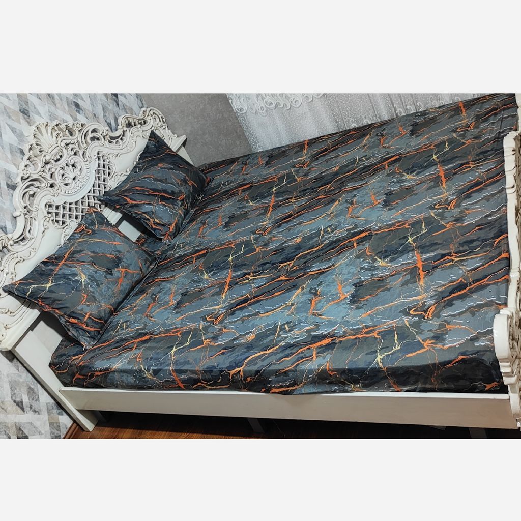 فروش اینترنتی روتختی ملحفه کشدار  و رو بالش سنگی  ماربل دونفره