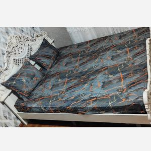 فروش اینترنتی روتختی ملحفه کشدار  و رو بالش سنگی  ماربل دونفره