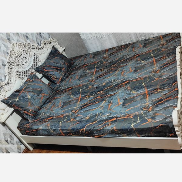 روتختی ملحفه کشدار  و رو بالش سنگی  ماربل دونفره