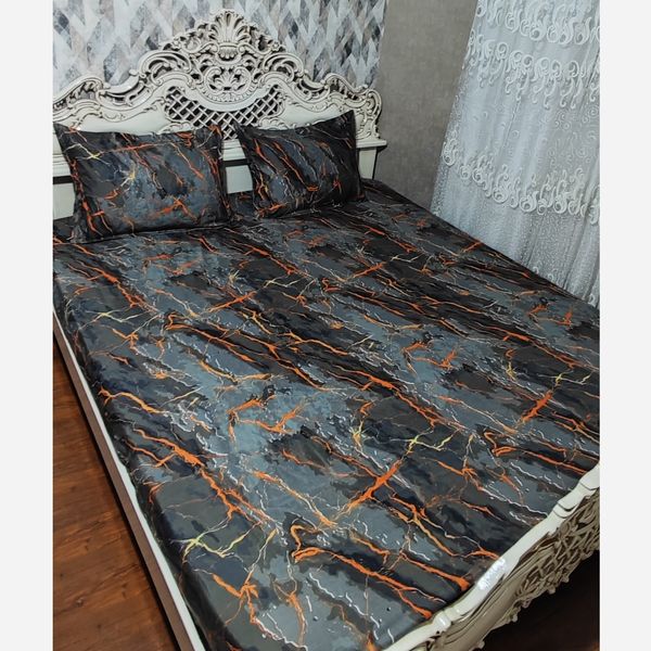 روتختی ملحفه کشدار  و رو بالش سنگی  ماربل دونفره