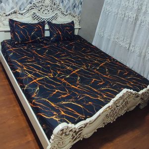 مشخصات روتختی ملحفه کشدار  و رو بالش سنگی  ماربل خط نارنجی دونفره