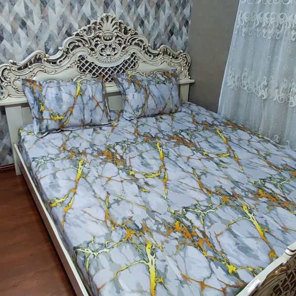 نیم ست روتختی کشدار دونفره طرح مرمر سفید طلایی