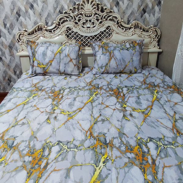 نیم ست روتختی کشدار دونفره طرح مرمر سفید طلایی