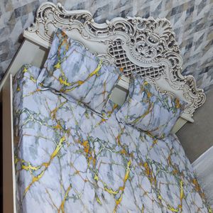 خرید آنلاین نیم ست روتختی کشدار دونفره طرح مرمر سفید طلایی