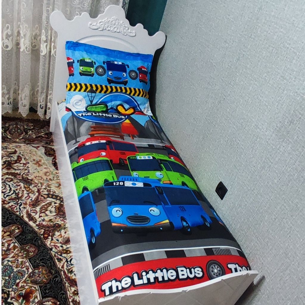 مشخصات نیم ست روتختی دوتیکه ملحفه دورکش یک نفره طرح تایو اتوبوس کوچک