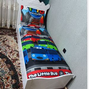 مشخصات نیم ست روتختی دوتیکه ملحفه دورکش یک نفره طرح تایو اتوبوس کوچک