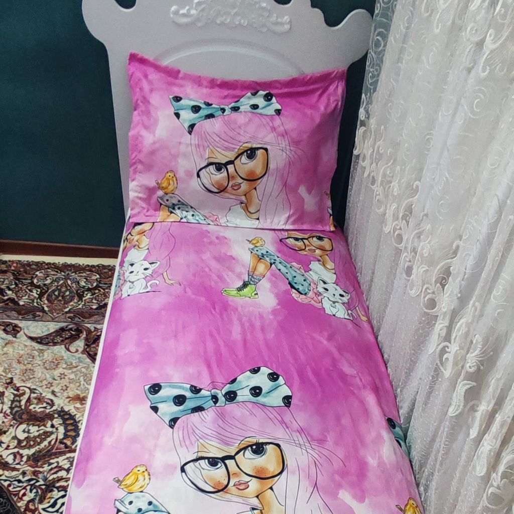 خرید اینترنتی ملحفه کشدوزی تخت تک نفره طرح دخترانه صورتی
