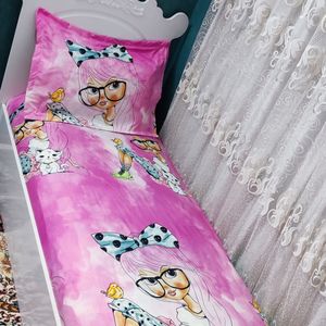 قیمت ارزان ملحفه کشدوزی تخت تک نفره طرح دخترانه صورتی
