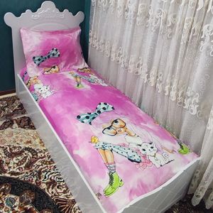 خرید انلاین ملحفه کشدوزی تخت تک نفره طرح دخترانه صورتی