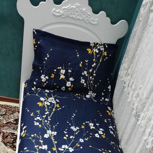 مشخصات ملحفه دورتادور کشدوزی شده تشک تخت تک نفره طرح شکوفه سورمه ای