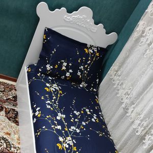 مشخصات ملحفه دورتادور کشدوزی شده تشک تخت تک نفره طرح شکوفه سورمه ای