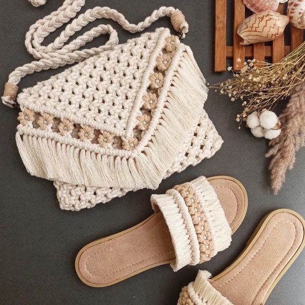 کیف و صندل مکرومه بافی مدل شکوفه