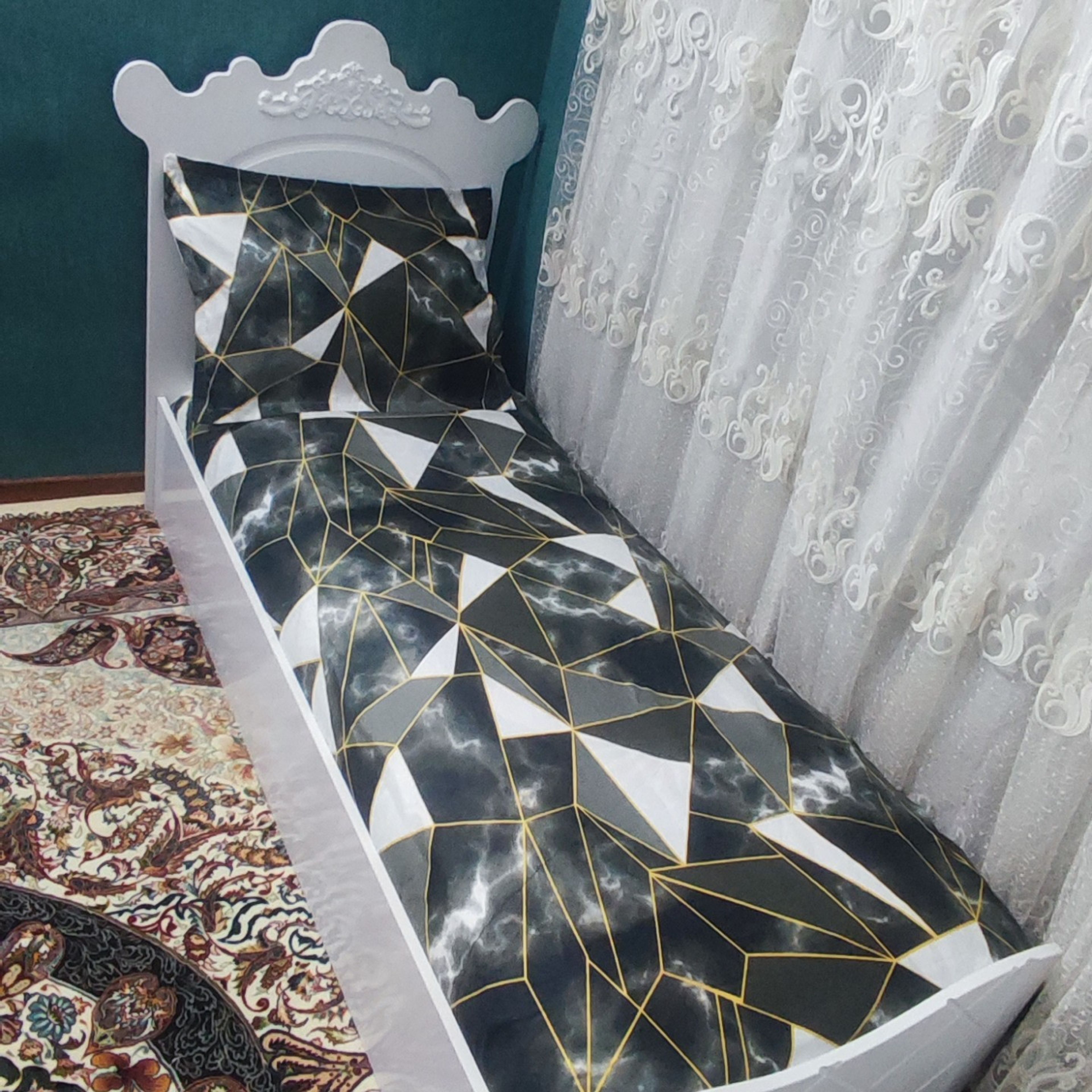 خرید اینترنتی ملافه تشک تخت یکنفره طرح اینه ای مثلثی