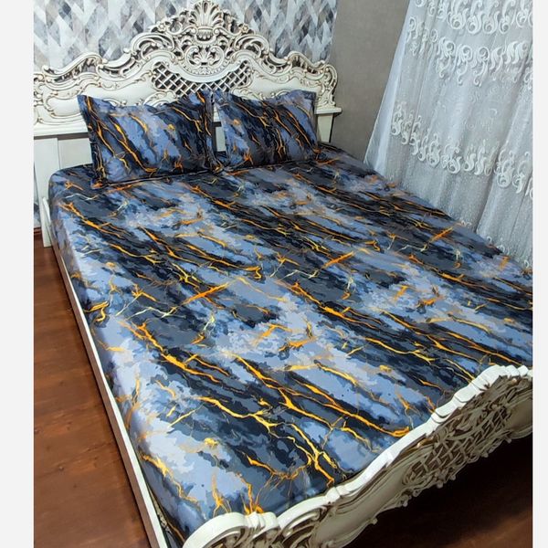 روتختی دونفره ملحفه دورکش ماربل تیره