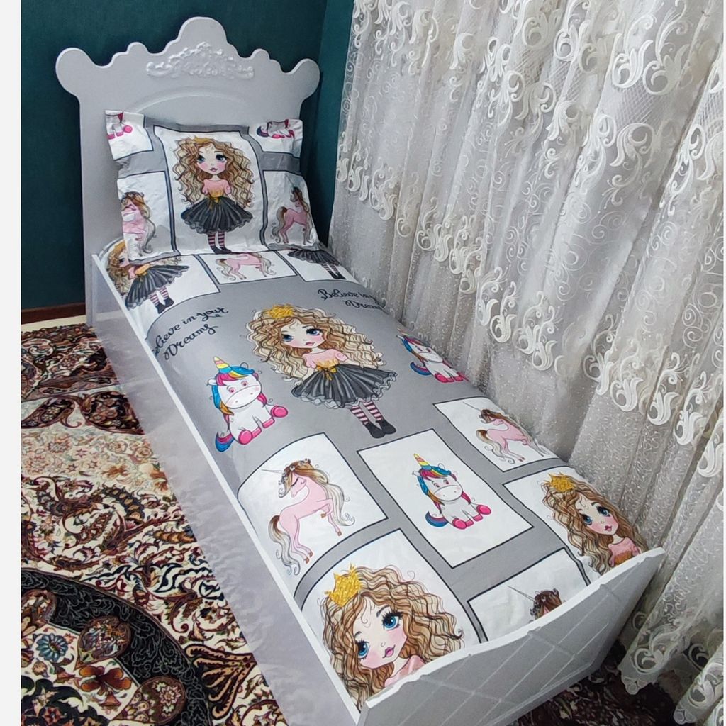 قیمت ارزان ملحفه روتختی تشک تک نفره عروسکی تک شاخ طوسی