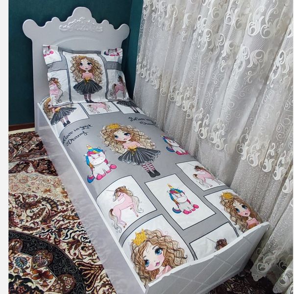 ملحفه روتختی تشک تک نفره عروسکی تک شاخ طوسی