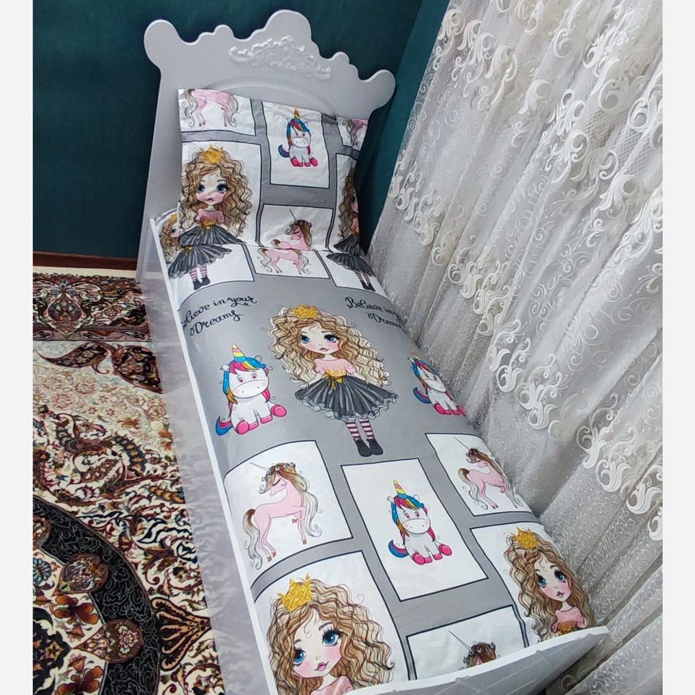 خرید اینترنتی ملحفه روتختی تشک تک نفره عروسکی تک شاخ طوسی