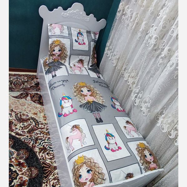 ملحفه روتختی تشک تک نفره عروسکی تک شاخ طوسی