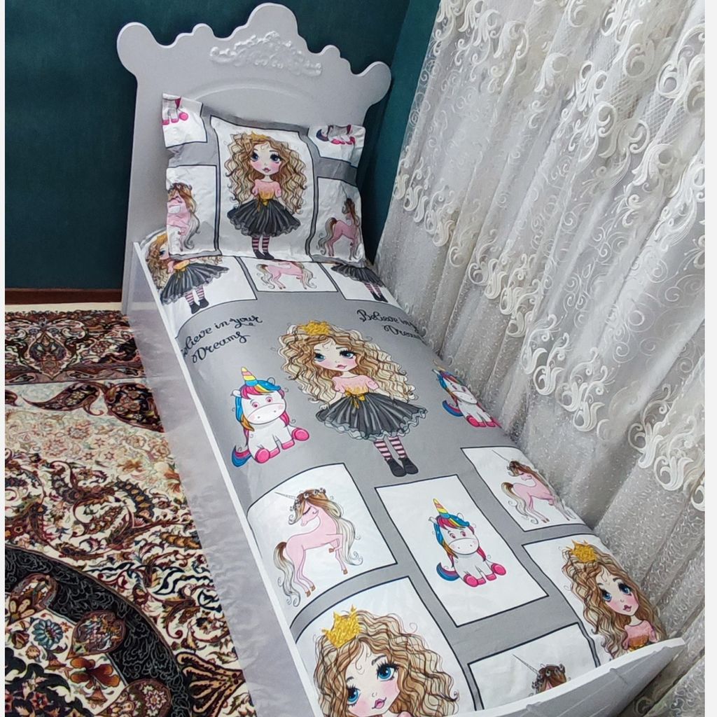 فروش اینترنتی ملحفه روتختی تشک تک نفره عروسکی تک شاخ طوسی