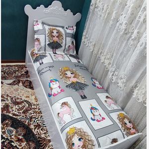 ملحفه روتختی تشک تک نفره عروسکی تک شاخ طوسی