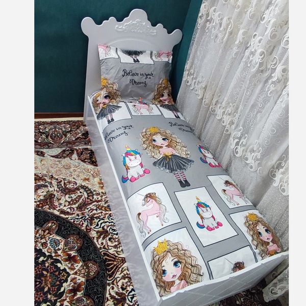 ملحفه روتختی تشک تک نفره عروسکی تک شاخ طوسی