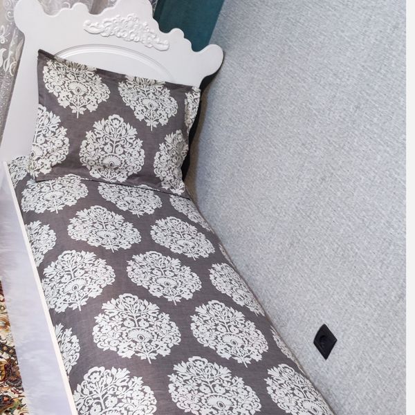 ملحفه دورکش یکنفره طرح  گلدار زمینه طوسی