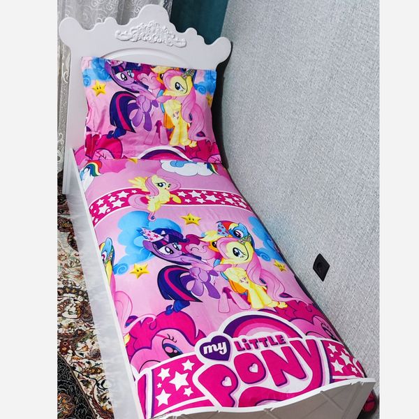 نیم ست دوتکه ملحفه عروسکی تخت تک نفره طرح پونی کوچولو