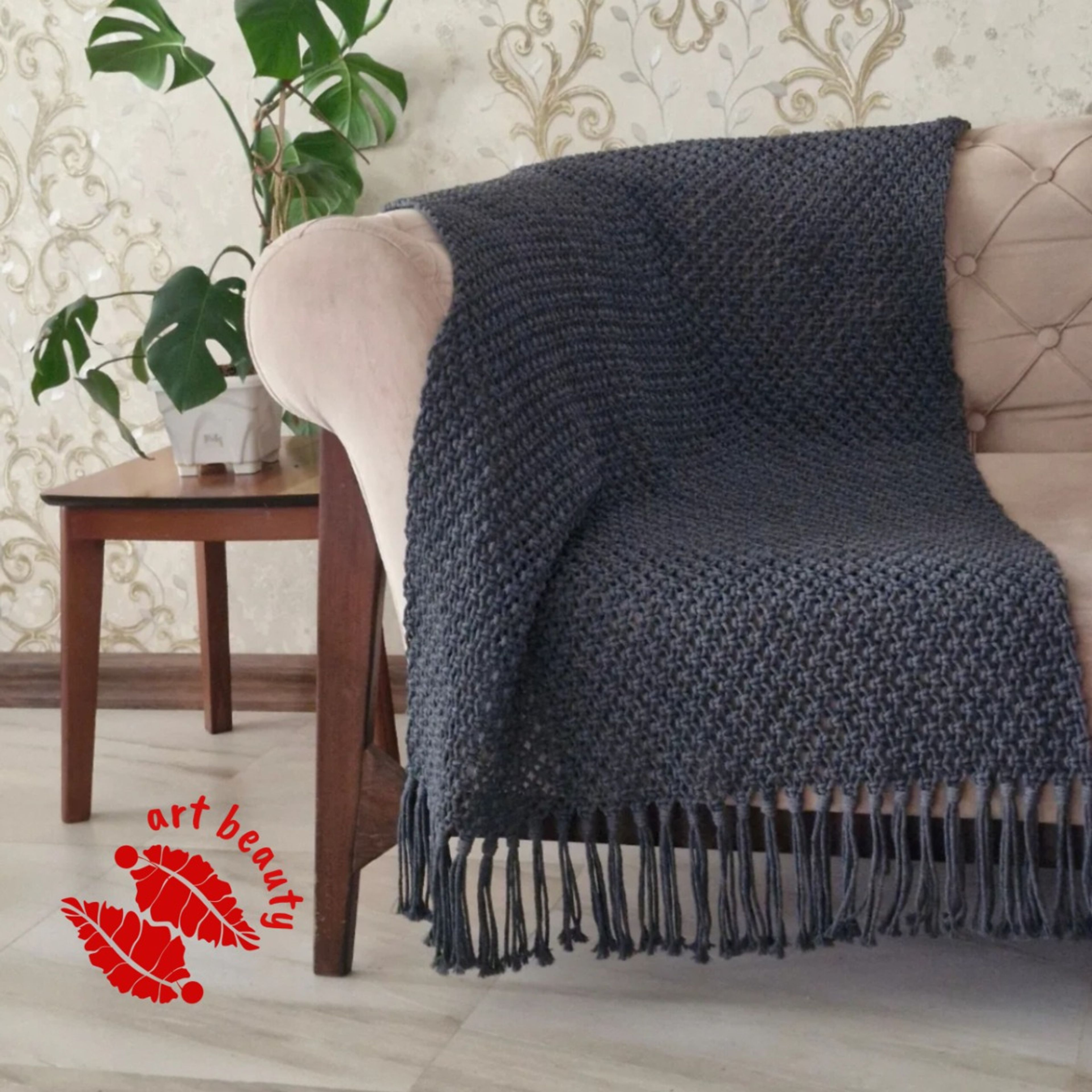 خرید آنلاین شال مبل لاکچری مکرومه بافی طرح دکوراتیو